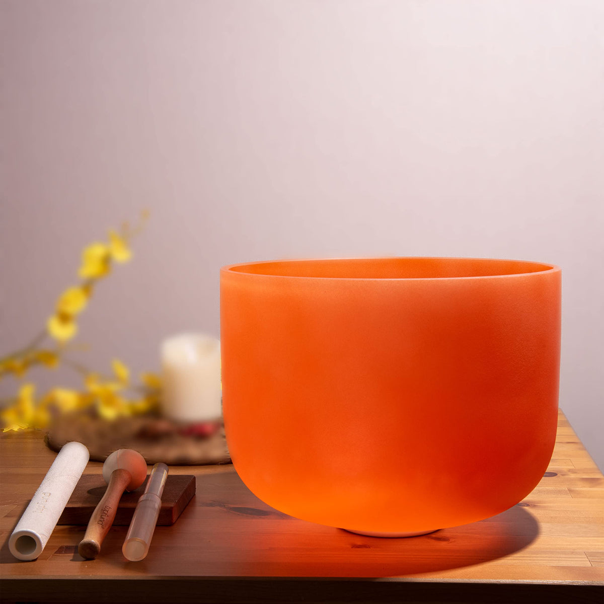 Orange D# Note Crystal Singing Bowl Navel Chakra 10 inch with Heavy Duty Carrying Case and Suede Mallet (10 inch / Orange D# Note)