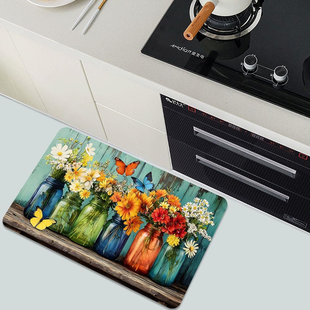 Bath Mat Bathroom Rug (Flowers Six Glass Jars / 20 x 31 inches)