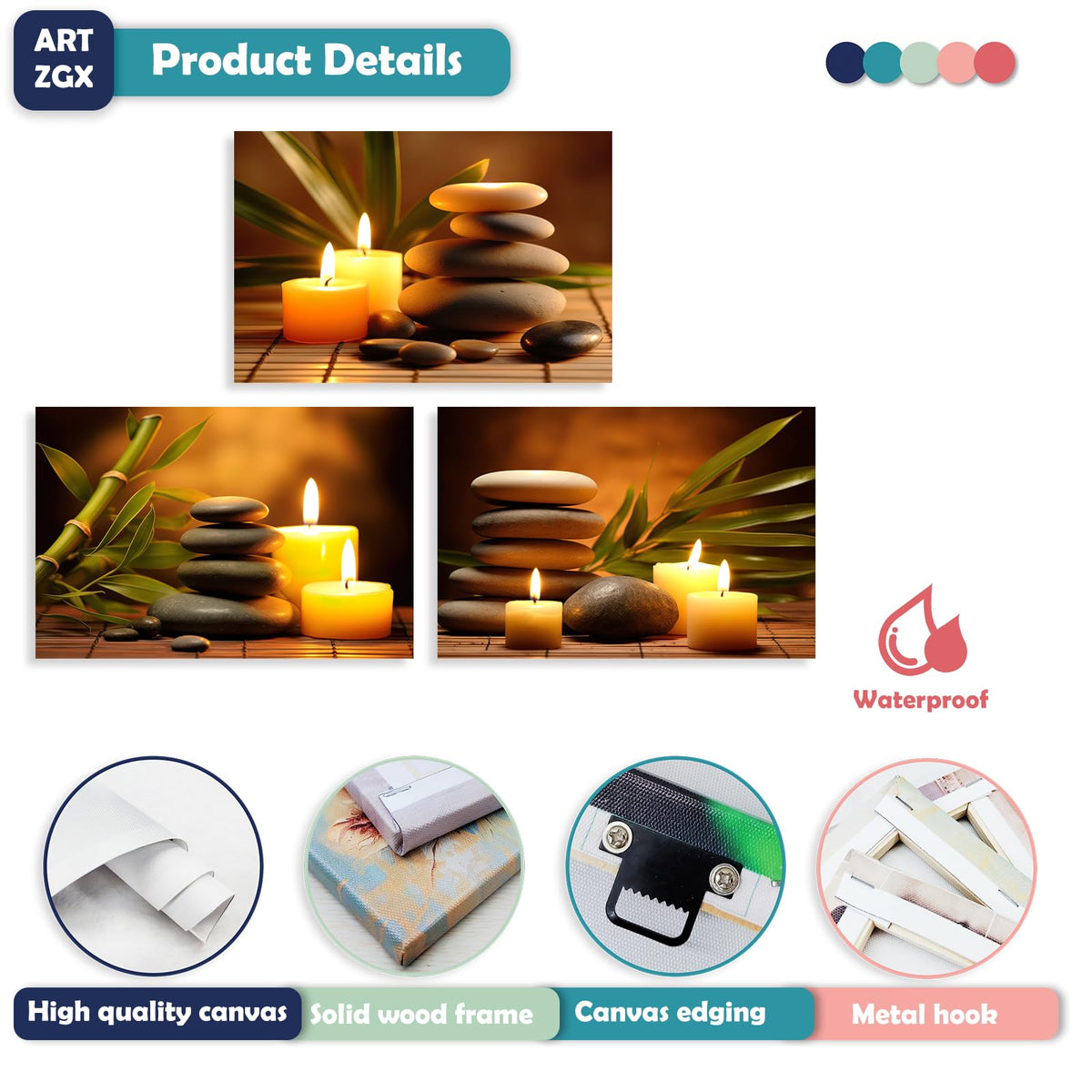 3 Piece Zen Wall Art Zen Stones Canvas Spa Still Life Picture Print Meditation Candles Painting for Bathroom Decor Frame (Zen Stone - 1 / 24.00x36.00inchx3 Pieces)