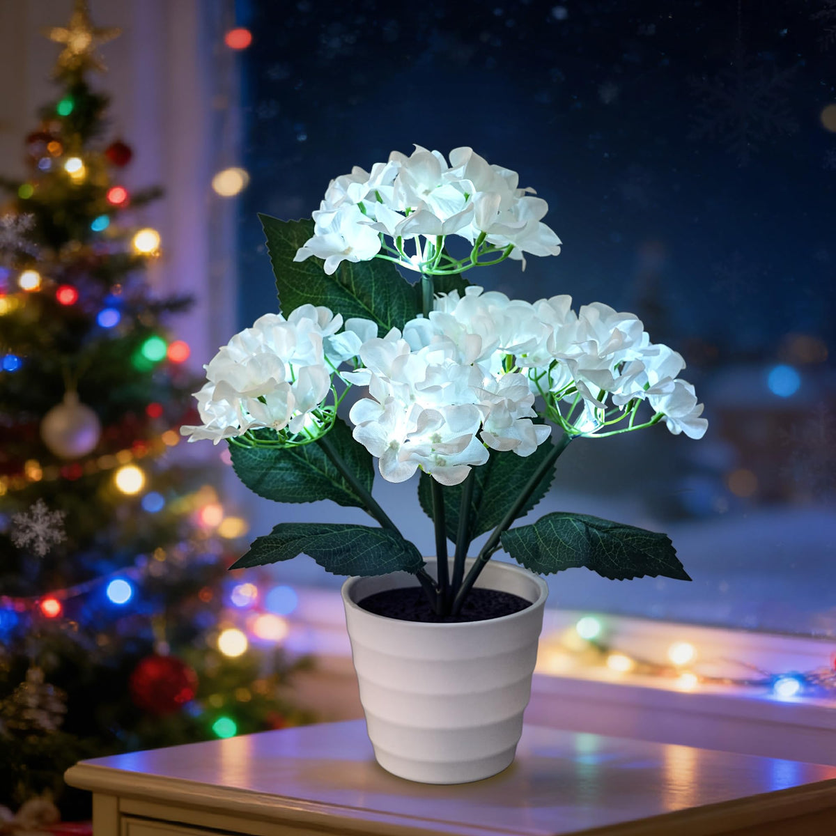 White Hydrangea Flower Lamp Flower Decor for Birthday Mothers Day Christmas (HYDRANGEA FLOWR-W)