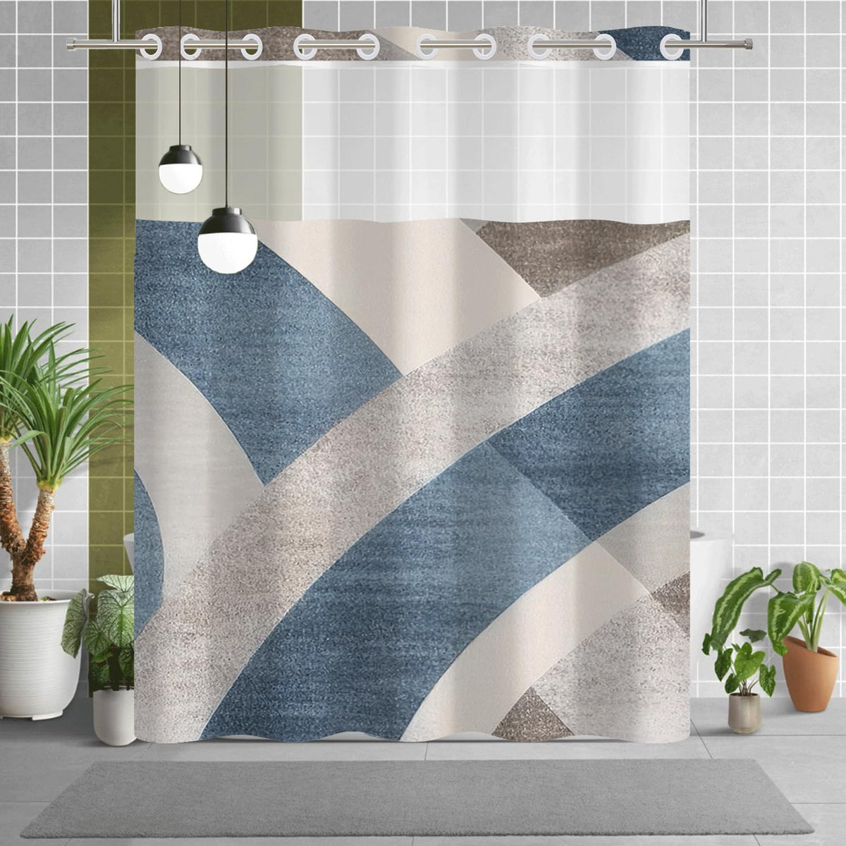 Abstract Geometric No Hook Shower Curtain with Snap in Liner (Abstract-2)