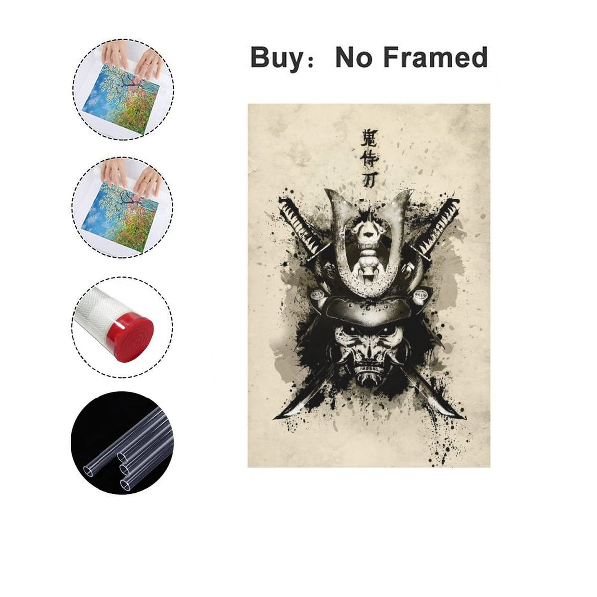 Samurai Posters Wall Art Samurai Katana Oni Canvas Painting Home Decoration for Living Room Bedroom Unframed 16 x24 inches (24"L x 16"W / Unframe-6)