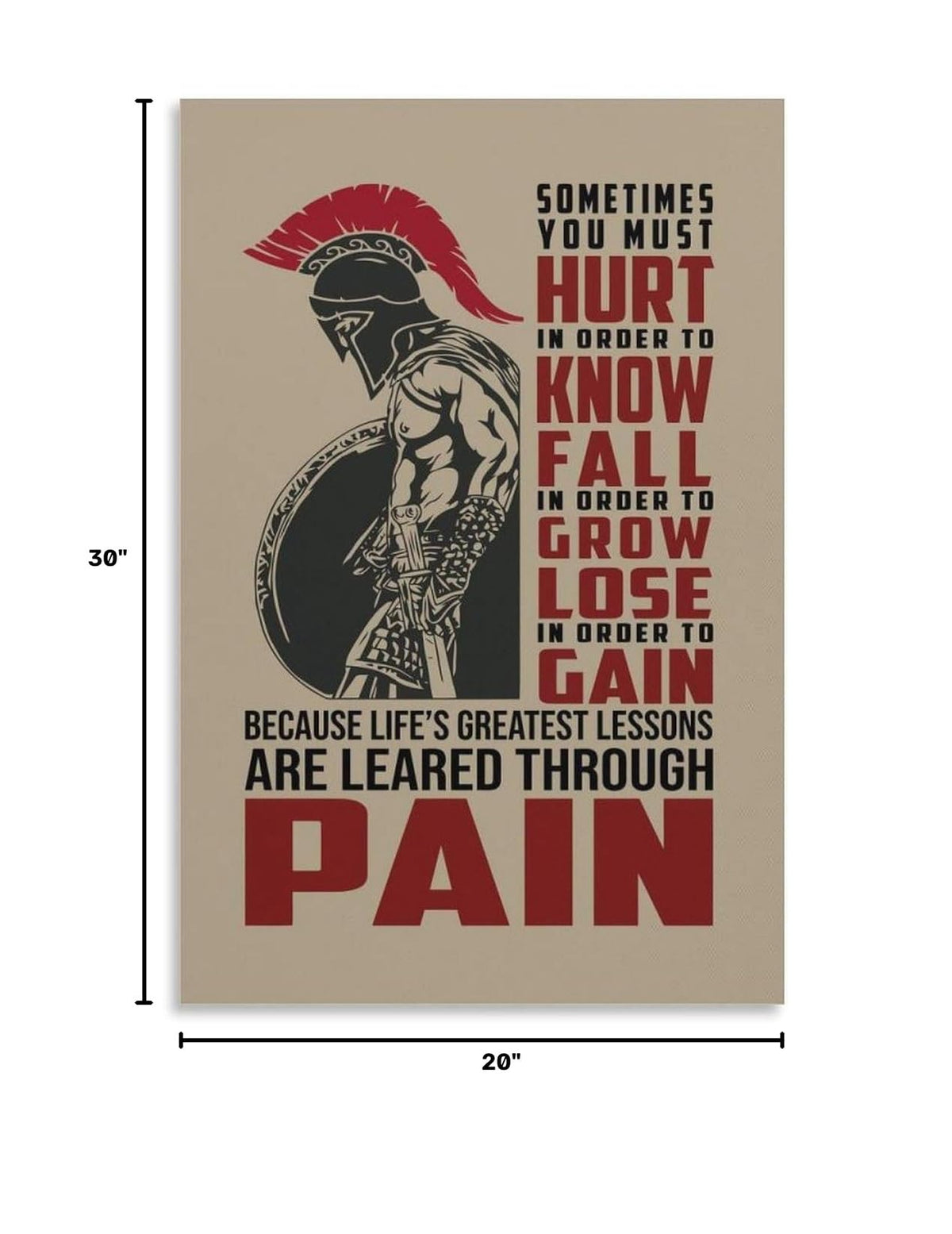 Spartan Motivation Quote Spartan Warrior Canvas Printing Wall Art Prints Wall Decor Posters Pain Lessons Typography Red Black Stoic Gym Office Living Room Bedroom Decor 20x30inch (style-23 / 20x30inch(50x75cm) Unframe)