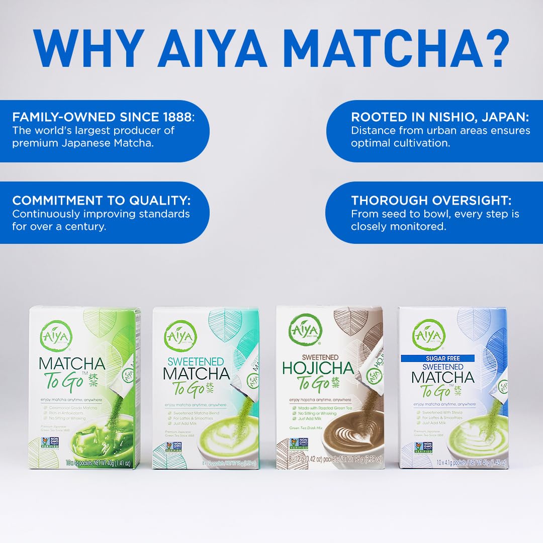 Aiya Sugar Free Sweetened Matcha To Go Sticks (10 Count)