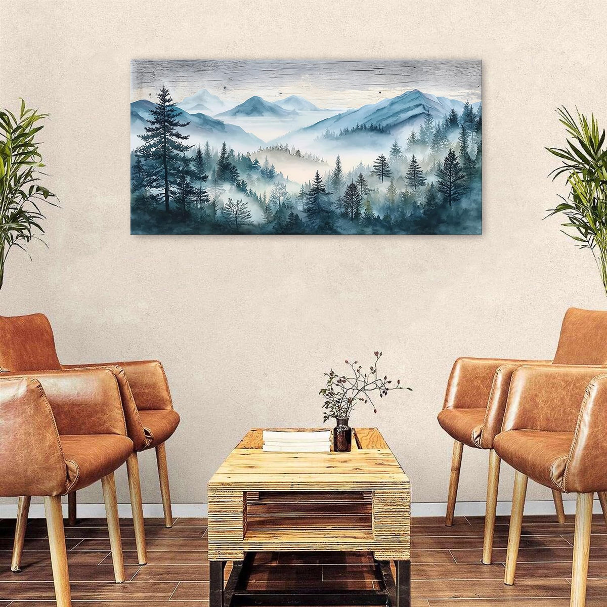 Misty Great Smoky Mountain Wall Art Farmhouse Wall Decor for Living Room Mist Trees Scenery Nature Landscape Picture Bedroom Vintage Foggy Forest Painting Bedroom Kitchen Home Decoration 24x48" (48"L x 24"W / Misty Forest)