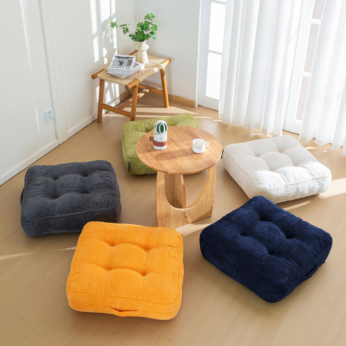 8" Extra Thick Floor Pillow Cushion for Adults (Square Orange / 8" Thick(Pack of 1))