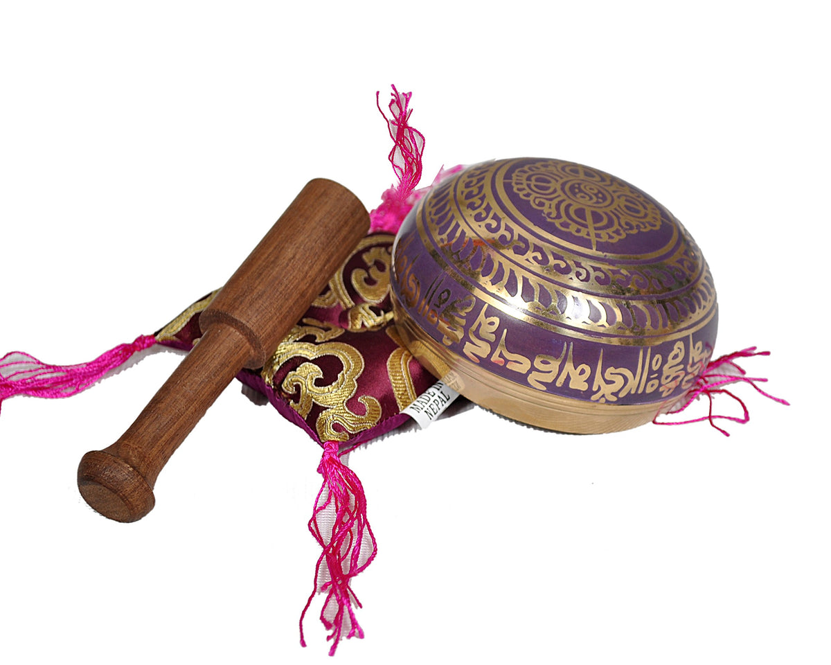 Tibetan Singing Bowl Set By Dharma Store (Purple)