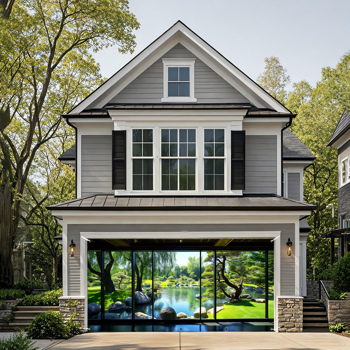 Japanese Garden Garage Door Banner 6 x 13 FT (Landscape painting)