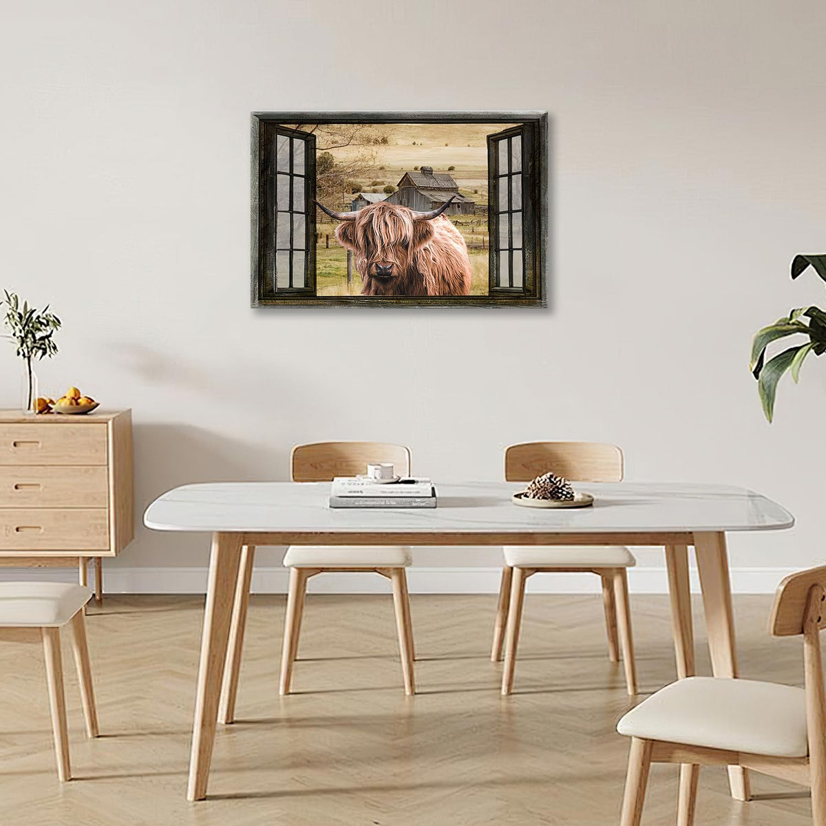 Highland Cow Wall Art Rustic Window Highland Cow Pictures Wall Decor Farmhouse Country Barn Canvas Prints Decorations Painting Artwork Office Home Decor For Bathroom Bedroom Dining Room 16L" X 24W" (Highland Cow / 16"L x 24"W)