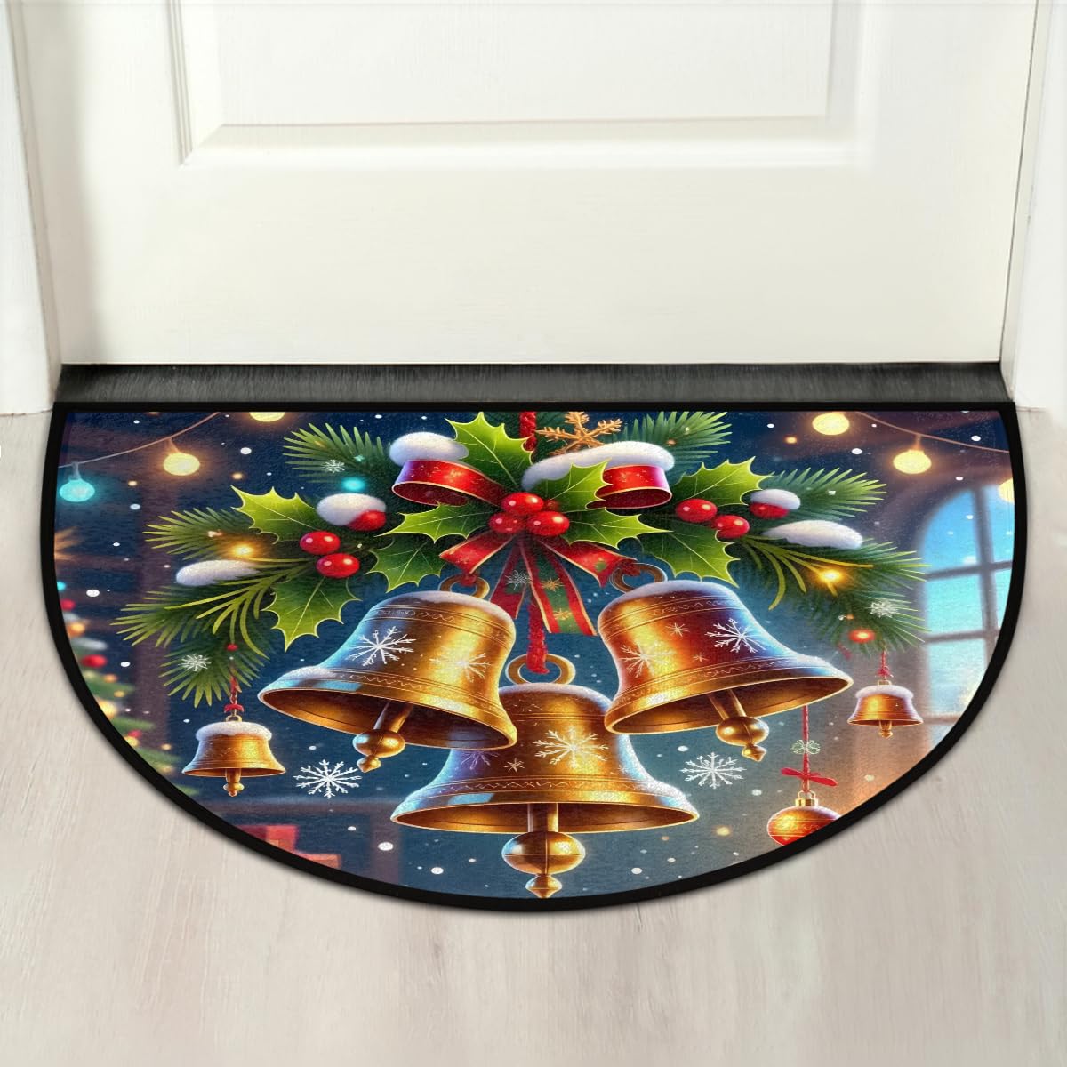 Half Round Doormat Washable Kitchen Semi Circle Rug Bell Holly Christmas (G 05)
