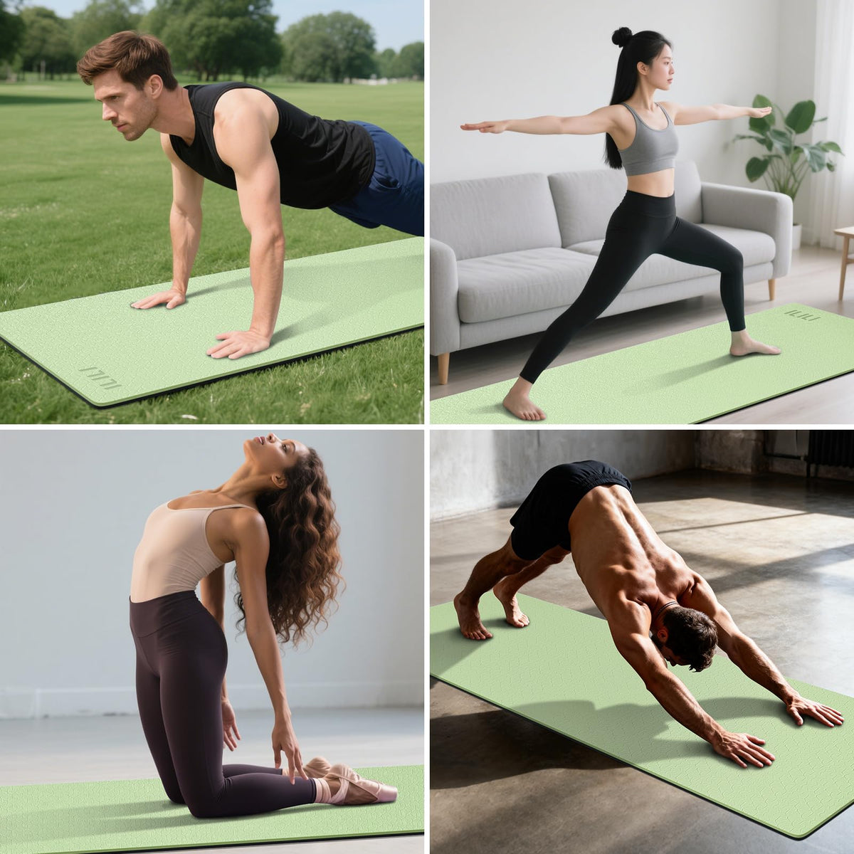 Yoga Mat 10mm Extra Thick and Extra Long (Matcha Green+Black)