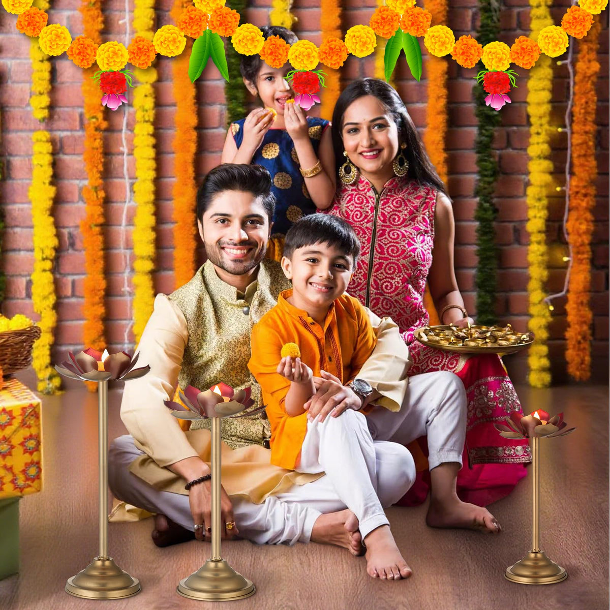 3 Pcs Diwali Lotus Shaped Candle Holder for Indian Diwali Pooja (Lotus)