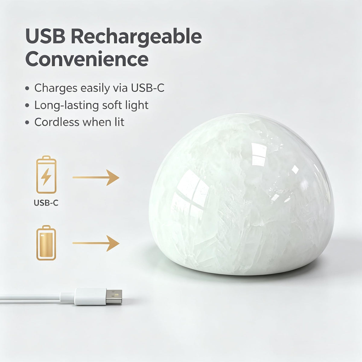 Natural Marble Lamp Cordless Touch Control Night Light 3 (White A)