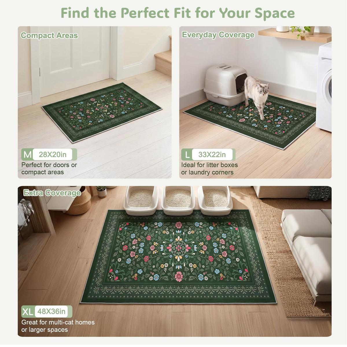 Cat Litter Mat (Dark Green / M(28x20in))