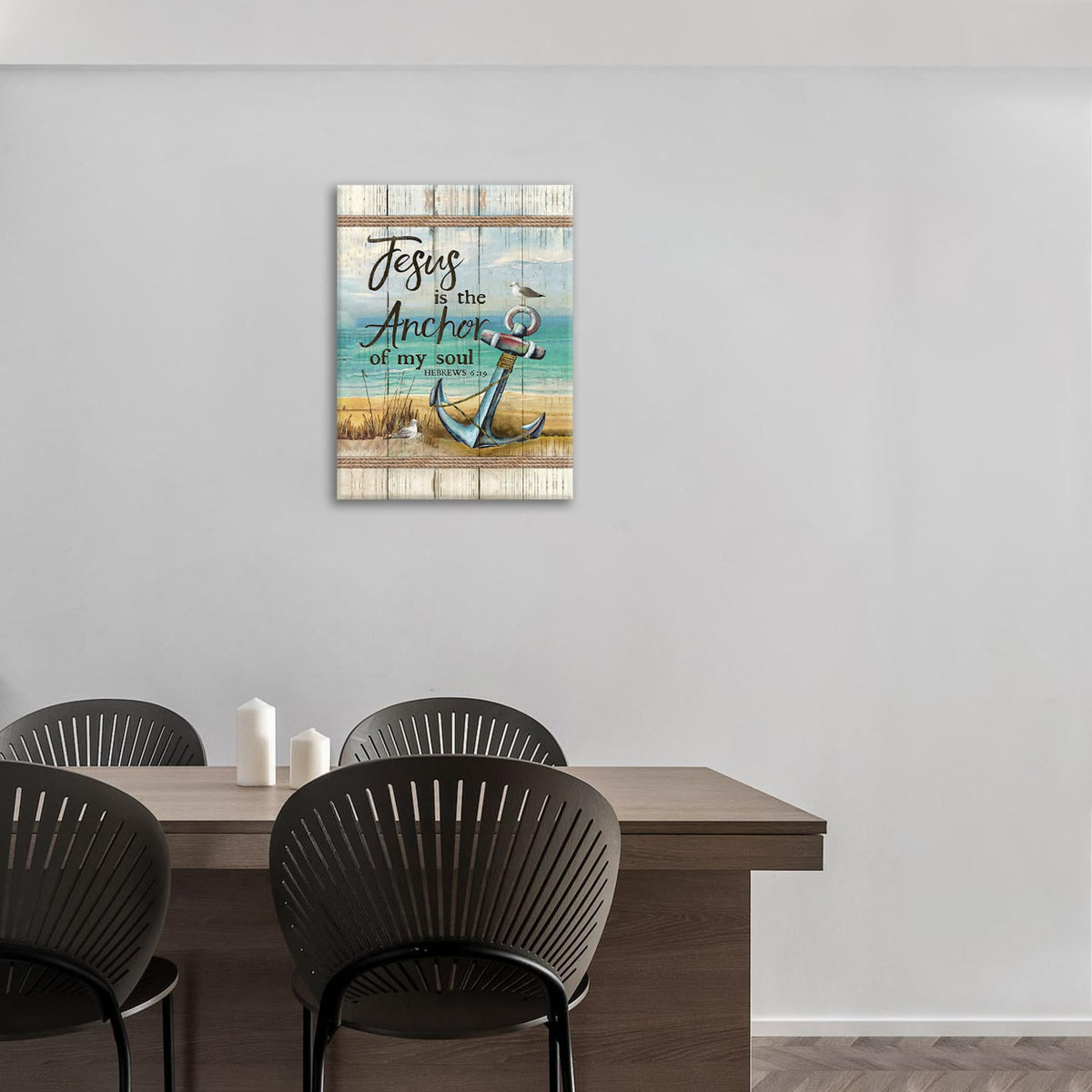 Christian Beach Anchor Wall Art Scripture Coastal Nautical Canvas Print Painting Bible Verses Pictures Framed Christian Gifts Artwork Dining Living Bathroom Bedroom Decor for Home Office 12"x16" (16"L x 12"W / Hebrews Anchor)