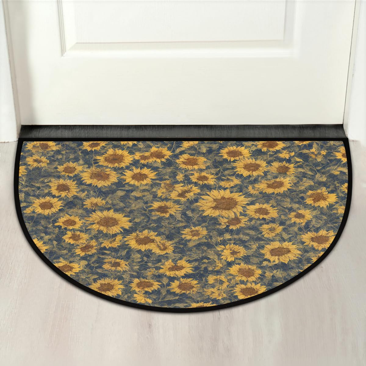Sunflower Retro Flower Half Round Door Mat Non Slip Washable Semi Circle Area Rug Absorbent Soft Half Moon Rug Floor Mat for Indoor Outdoor Kitchen Bathroom Patio Front Door Mat Decor (Z14)