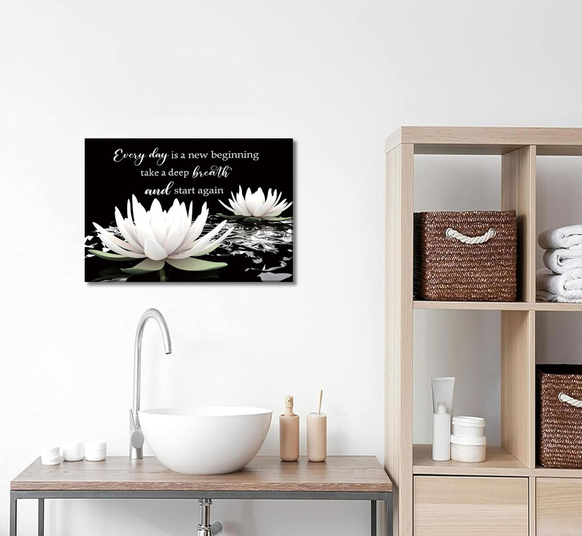 Zen On In Water Blooming White Lotus Wall Art Canvas Wrapping 16X24in (Zen Lotus-Canvas / 24"L x 16"W)
