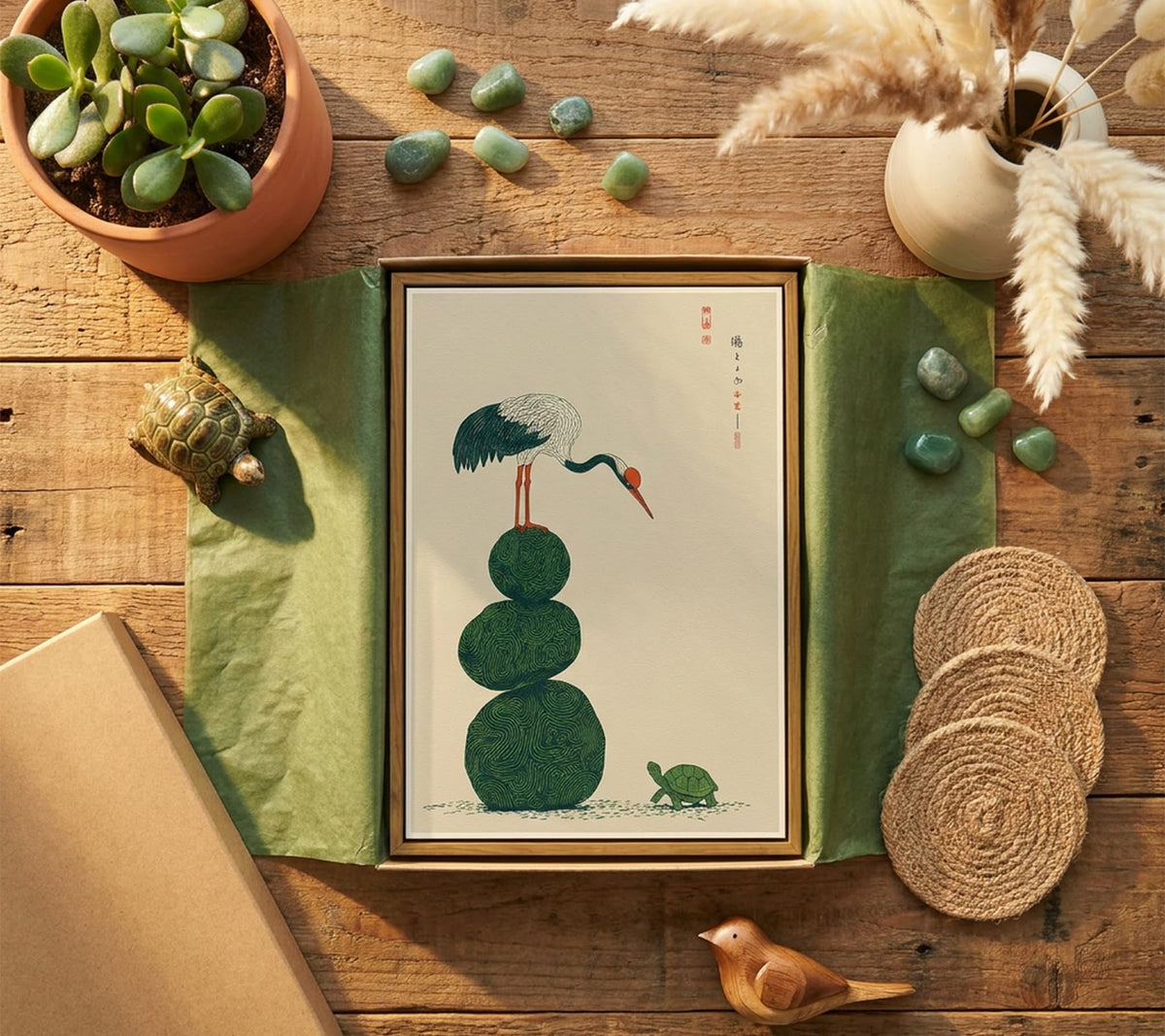 Floating Framed Crane And Turtle Canvas Wall Art (Crane and Turtle / 24L"x16W")