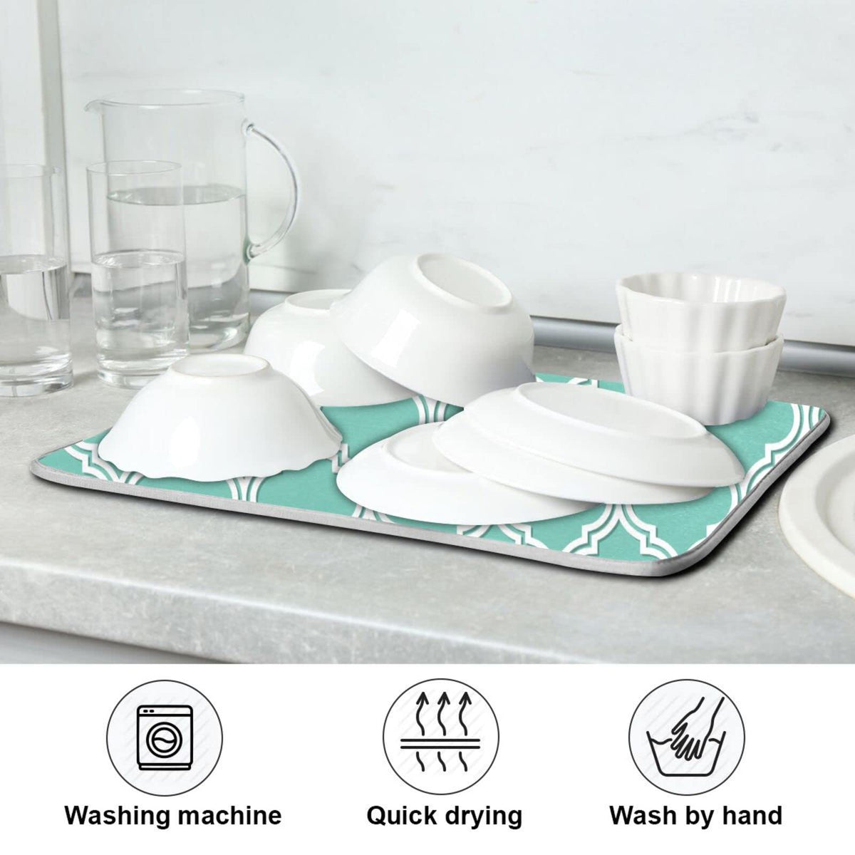 Super Absorbent Dish Drying Mat (Seamless Moroccan Pattern / 18" x 24")
