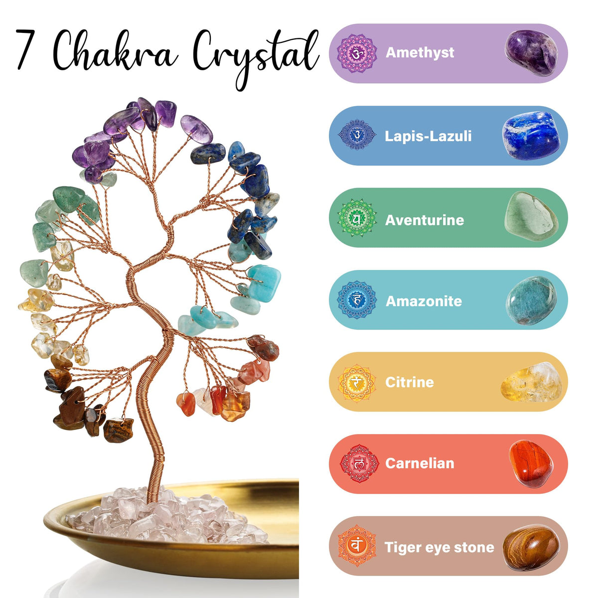 7 Chakra Healing Crystal Tree Ceramic Mother Earth Decor Mother Earth Statues Gifts for Women (Mother Earth Statue + 7 Chakra Tree + Gold Tray)
