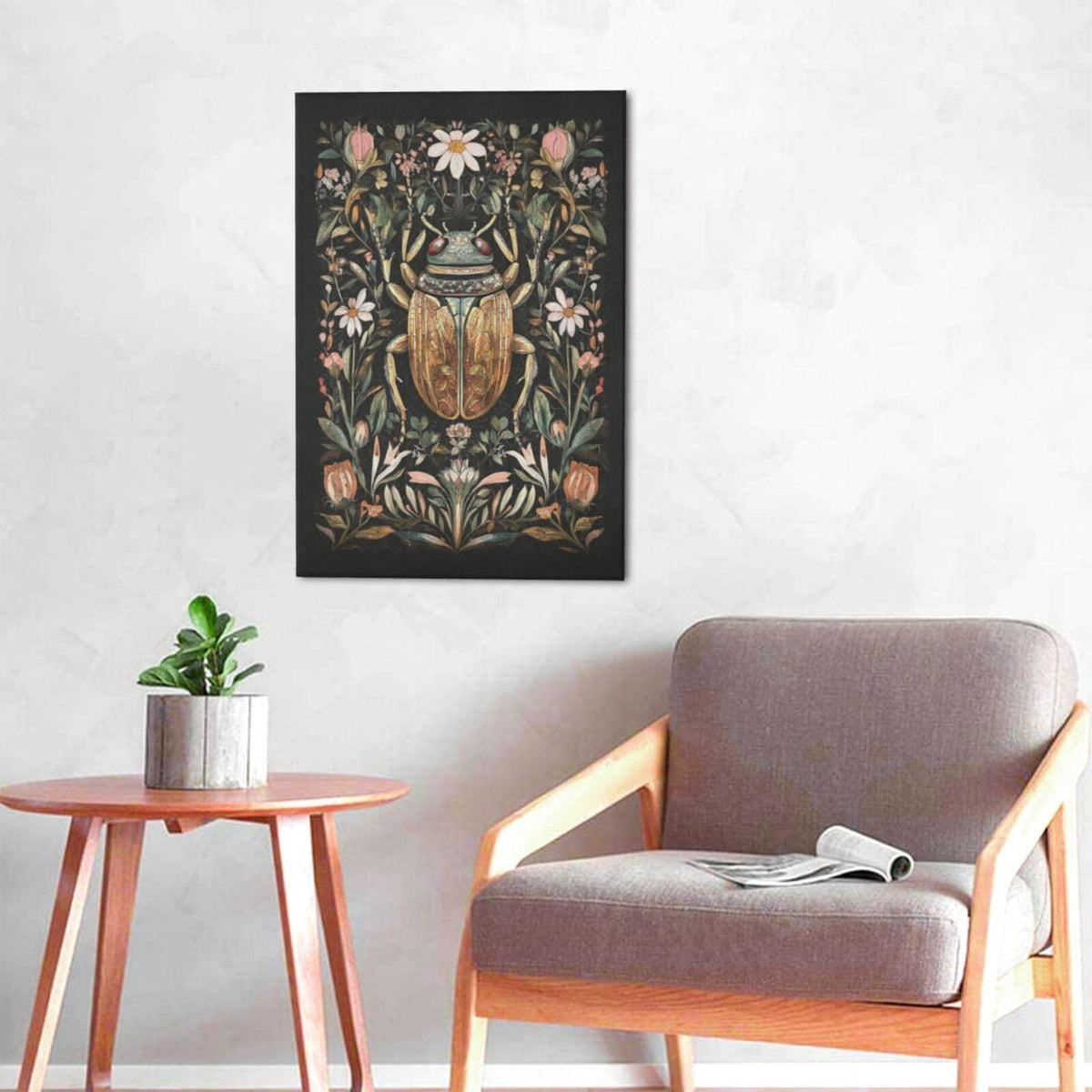 Vintage Insect Wall Art Rustic Scarab Wall Decor Nature Botanical Canvas Pictures Paintings Prints Artwork Framed Decorations For Bathroom Bedroom Living Room Office Gifts 16" x 24" (Scarab / 24"L x 16"W)