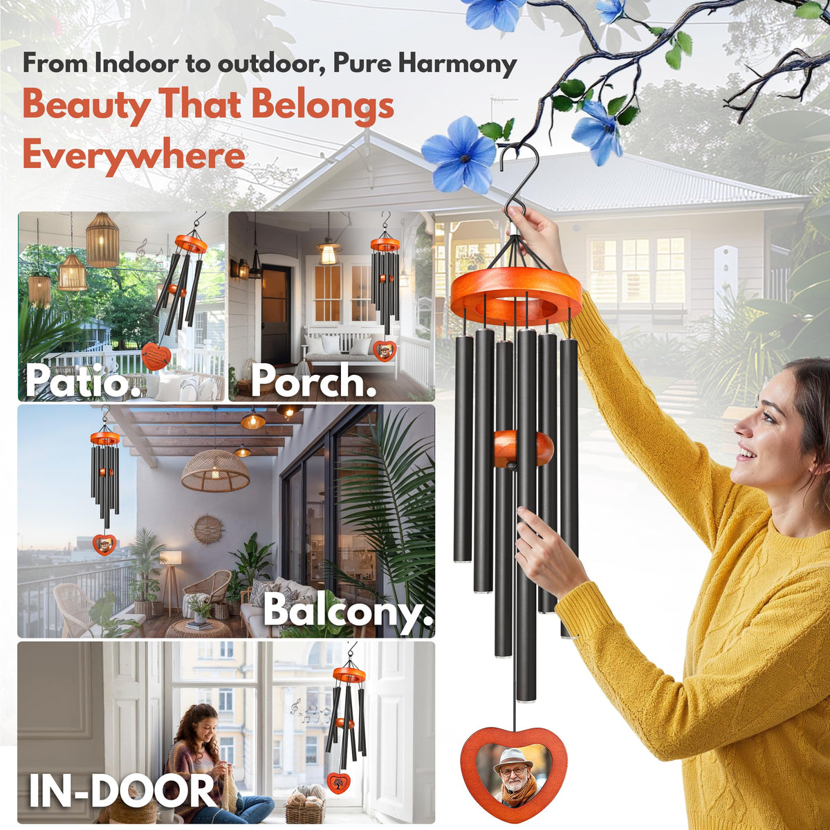 Personalized Memorial Wind Chimes (Black - Picture)