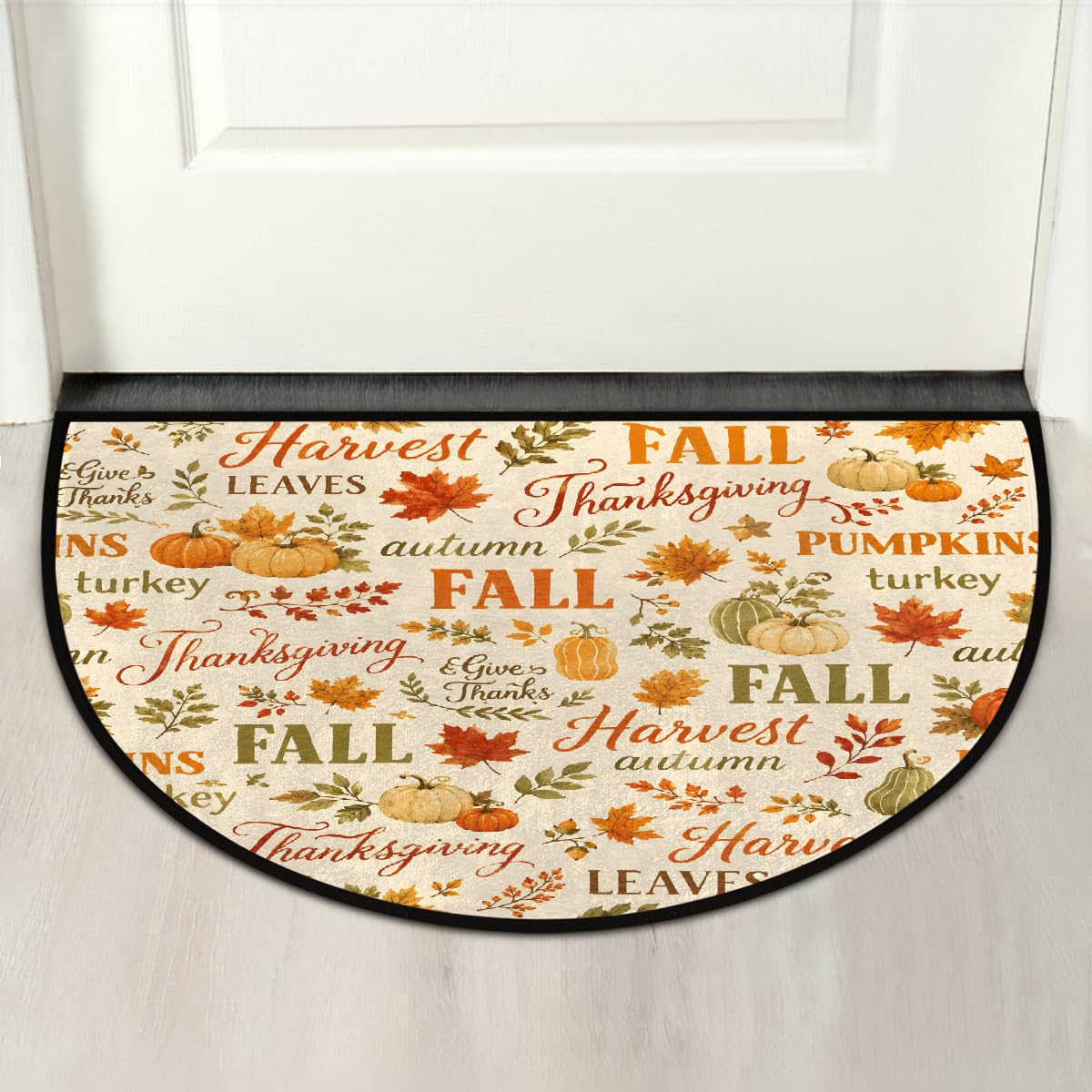 Fall Pumpkin Half Round Mat Non Slip Semi Circle Rug Outdoor Welcome Mat (Z-105)