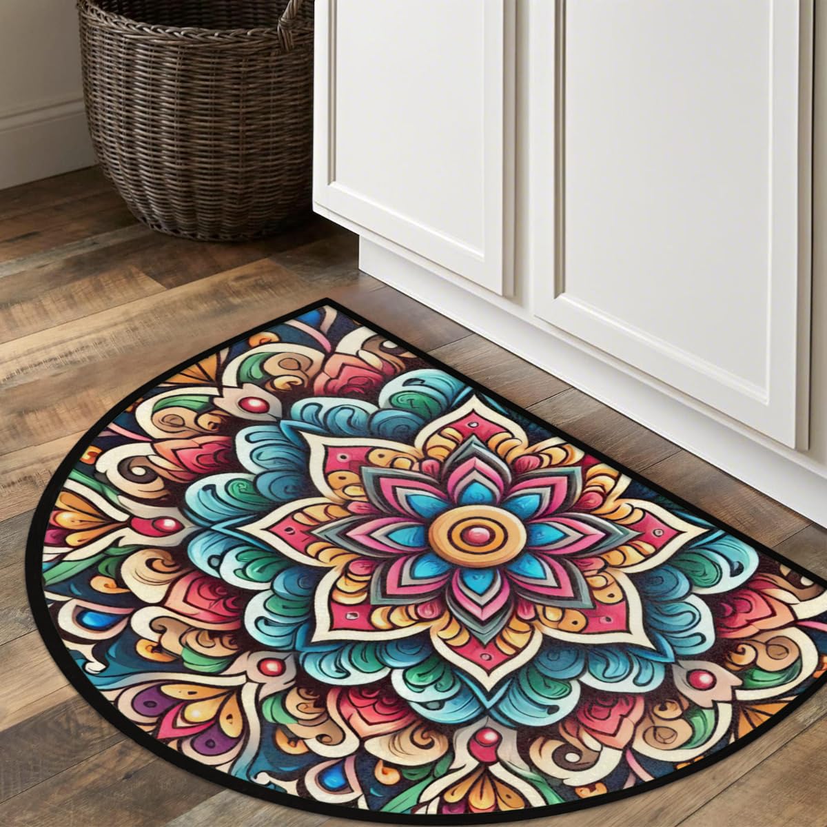 Mandala FlowersHalf Round Rug Half Moon Door Mat Half Circle Rugs (B-color 6)
