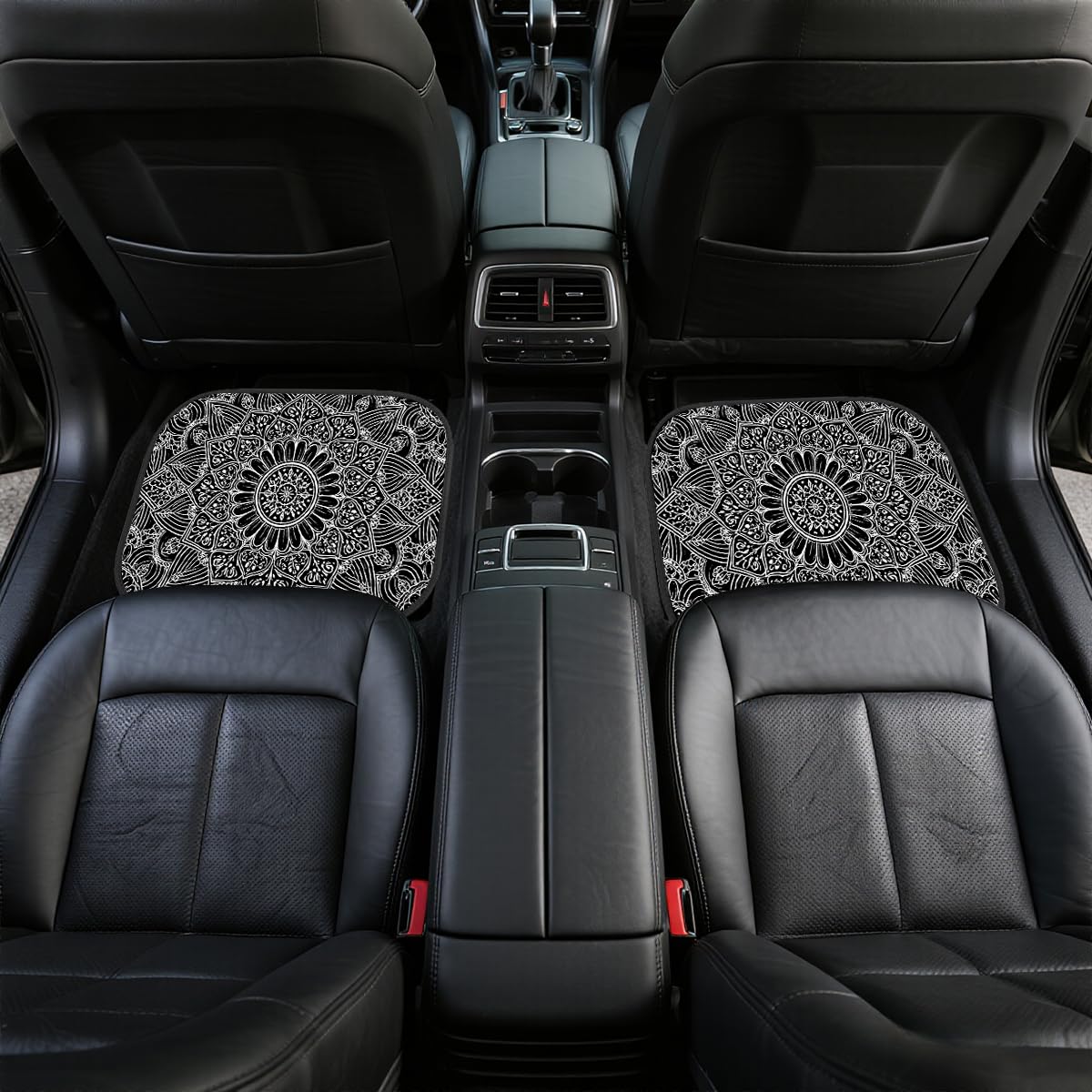 Mandala Car Floor Mats Set of 4 Black White Floral Boho Pattern Art Decorative Car Floor Carpets Front Rear Carpets Mat Non (26.8"L x 17.3"W x 0.2"Th / Mandala)