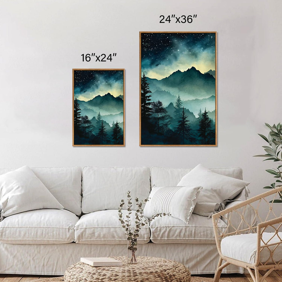 Misty Mountain Framed Canvas Wall Art (Dark Night woodland / 36"L x 24"W)