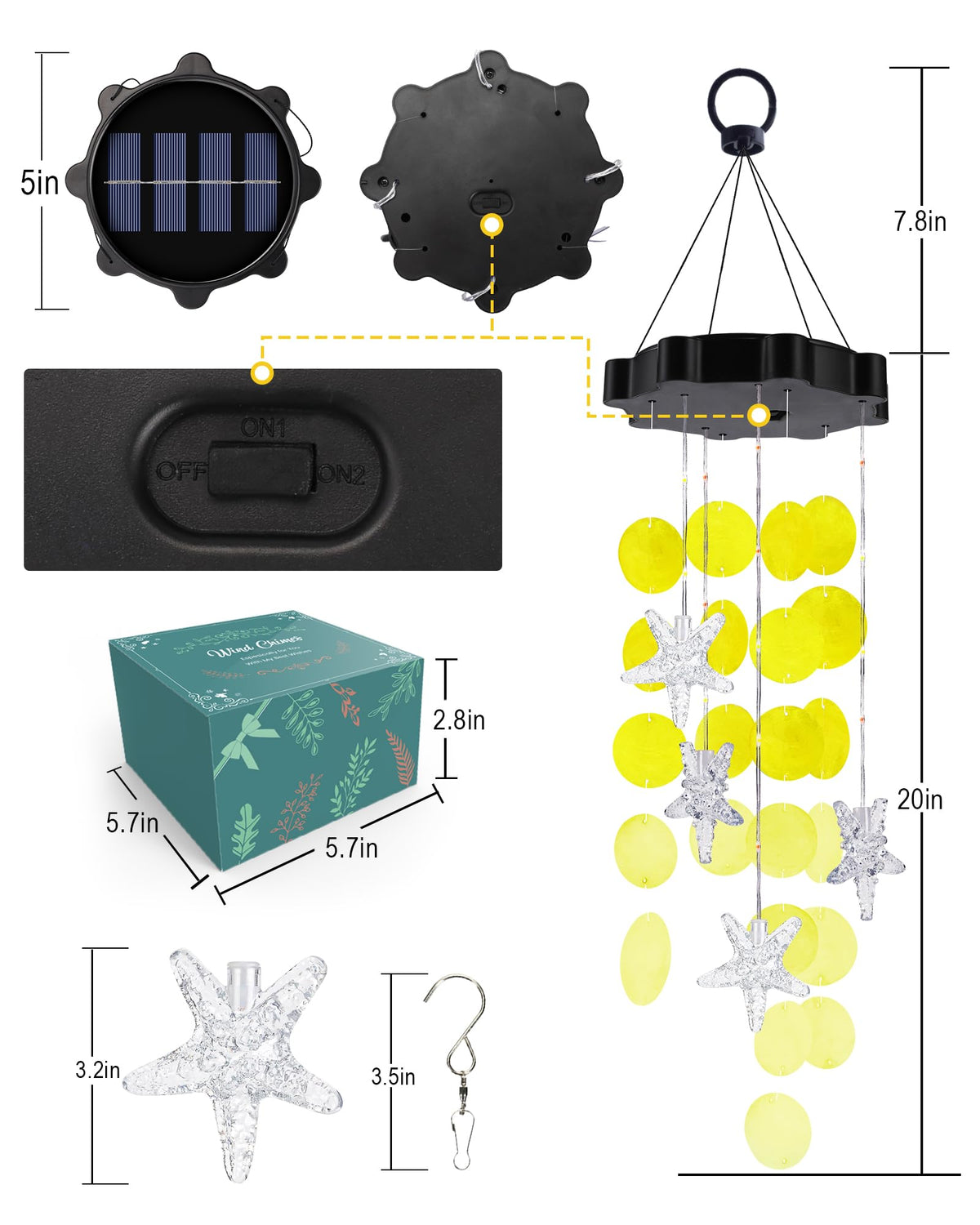 Solar Wind Chimes for Outside (Yellow)
