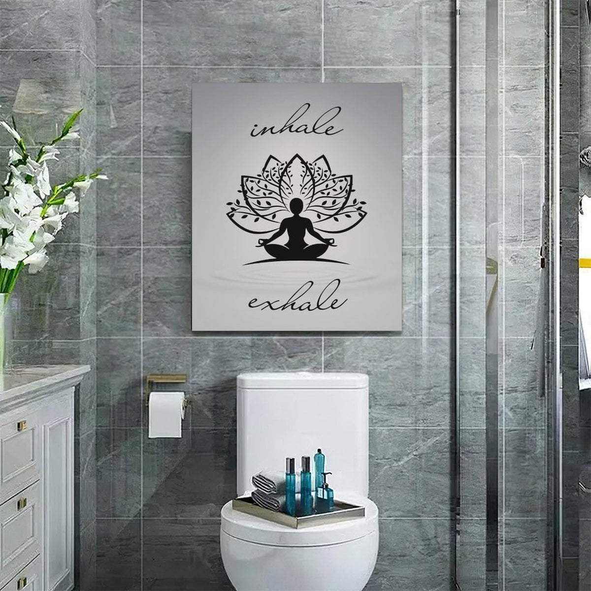 Inhale Exhale Wall Art Yoga Zen Meditation Pictures Decor Canvas Painting Print Modern Artwork Decorations Framed for Bathroom Living Room Bedroom 20 x 24 inch (24L" x 20W" / Inhale)