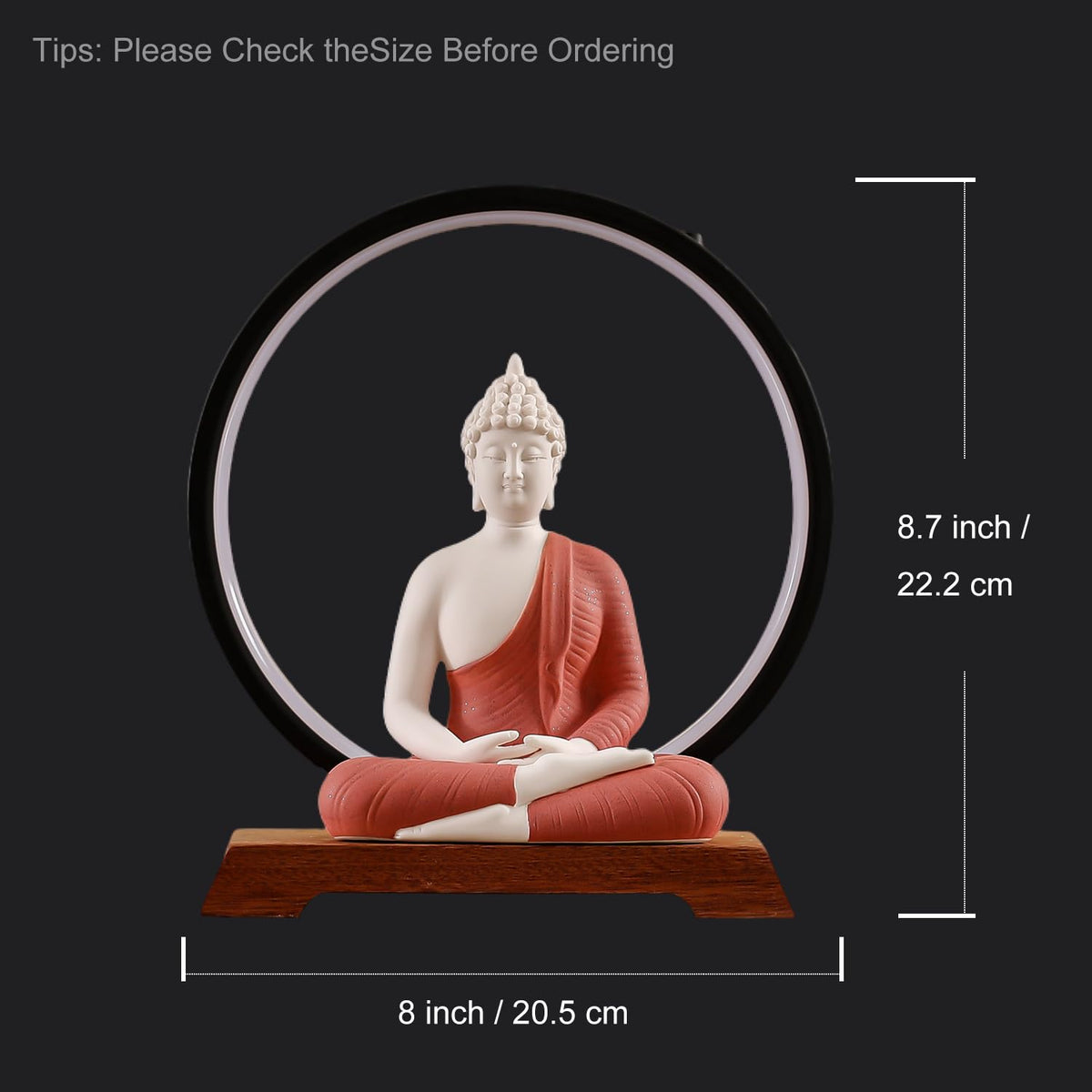 8.7 Inch LED Buddha Statue for Indoor Home Decor (Red)