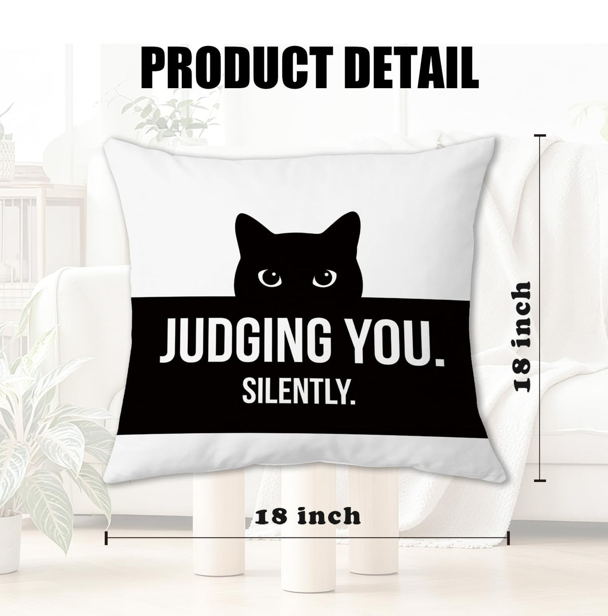 Funny Black Cat Throw Pillow Cover 18x18 (Qt-bz-mental Health-funny Black Cat)