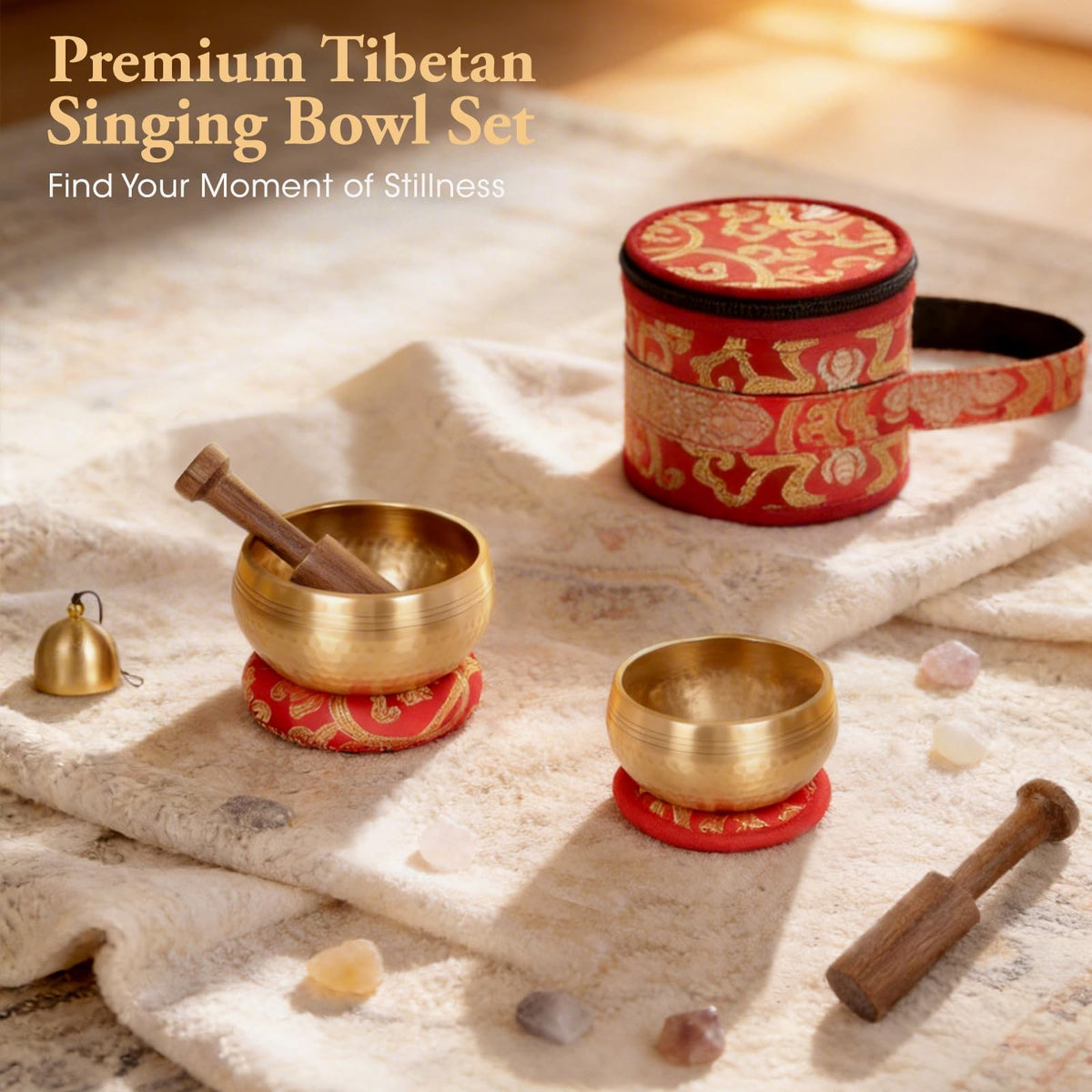 2 Pack Tibetan Singing Bowls Set (Red / 3.15 + 4 inch)
