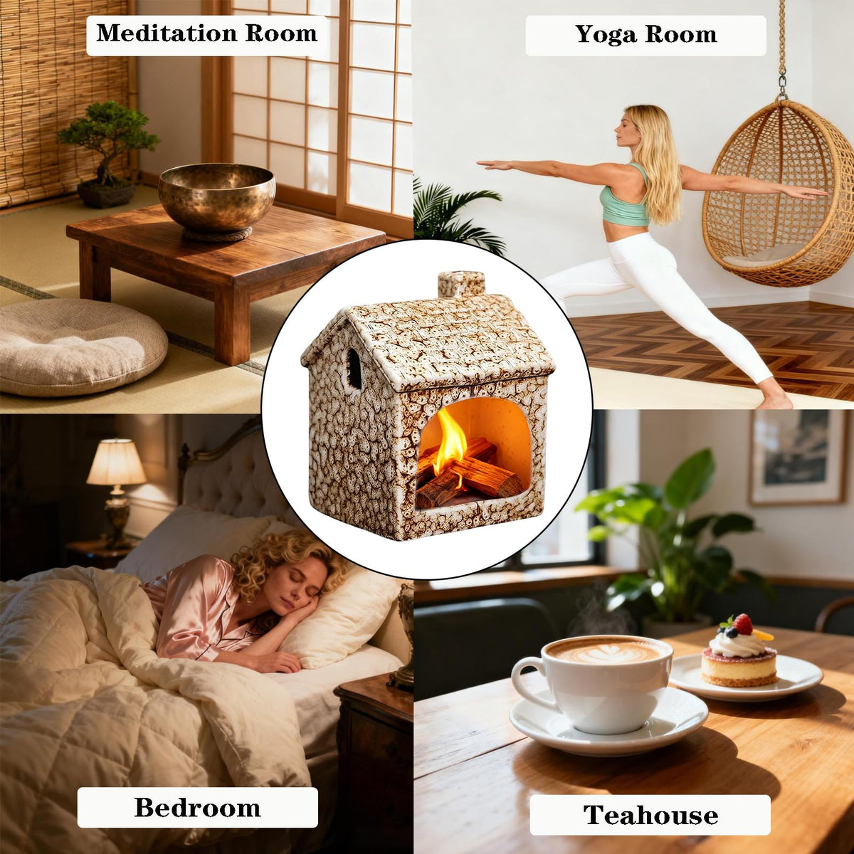 Ceramic Mini Chiminea Palo Santo Burner (Brown)