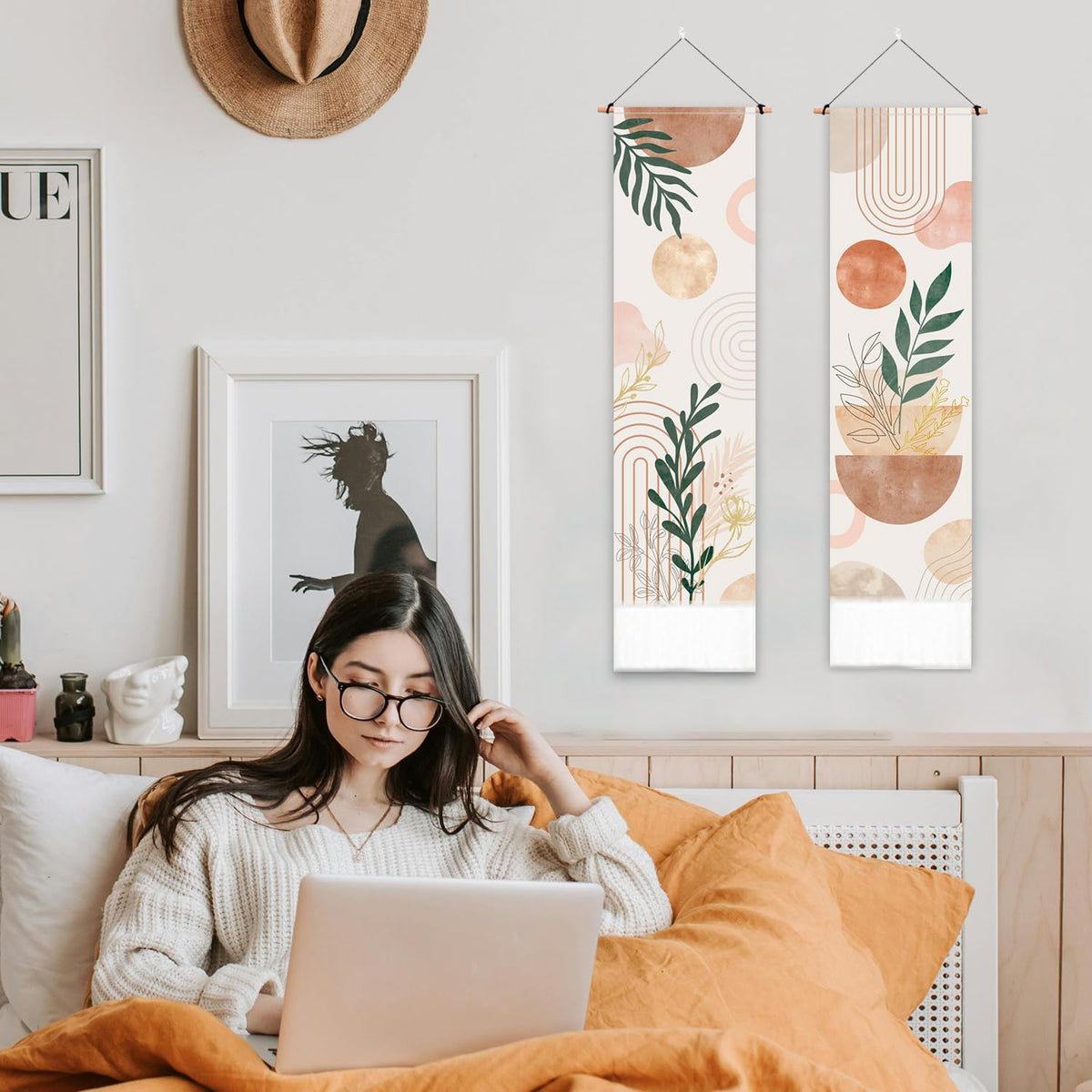 2 Pack Boho Tapestry with Tassels (orange,green)