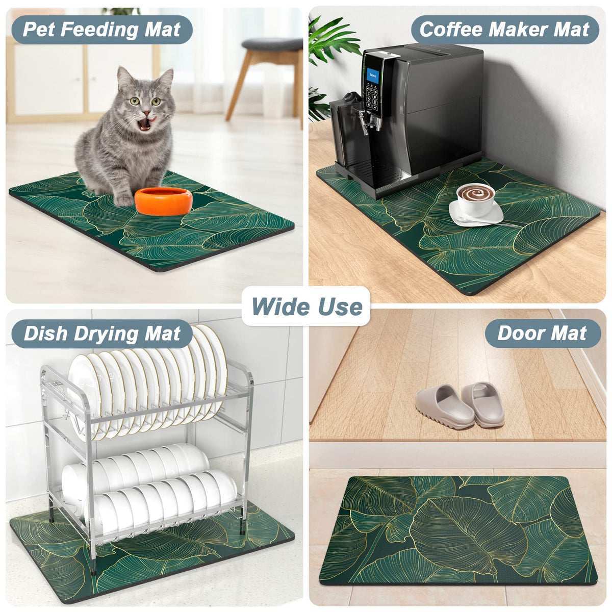 Coffee Mat 12" x 19" Cute Tropical Theme Coffee Bar Mats for Espresso Machine Station Accessories and Organizer (Tropical Palm Leaves / 12" x 19")