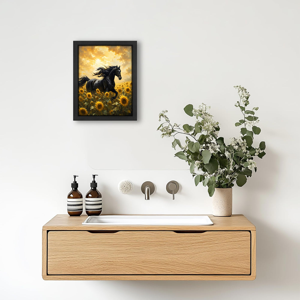 Country Horse Sunflower Decor Wall Art (Wall Art Framed 55 / 16"L x 12"W)