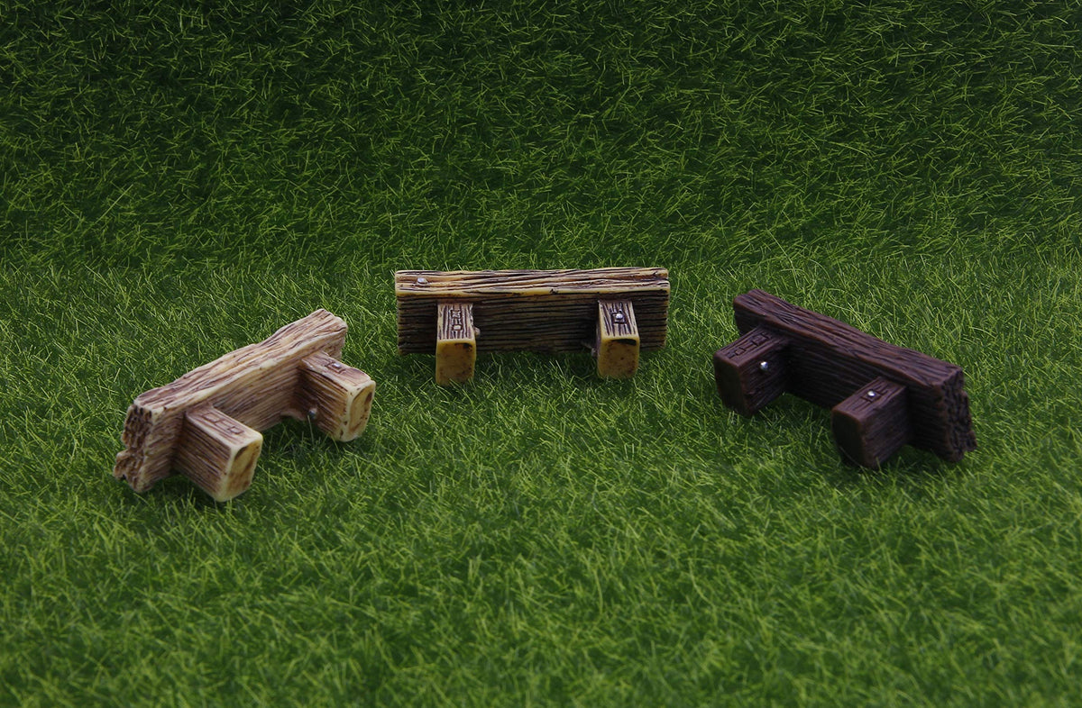 3Pcs Mini Resin Bench Miniature Fairy Garden Bench Dollhouse Accessories Statue DIY Decor Gift (3 Benches)