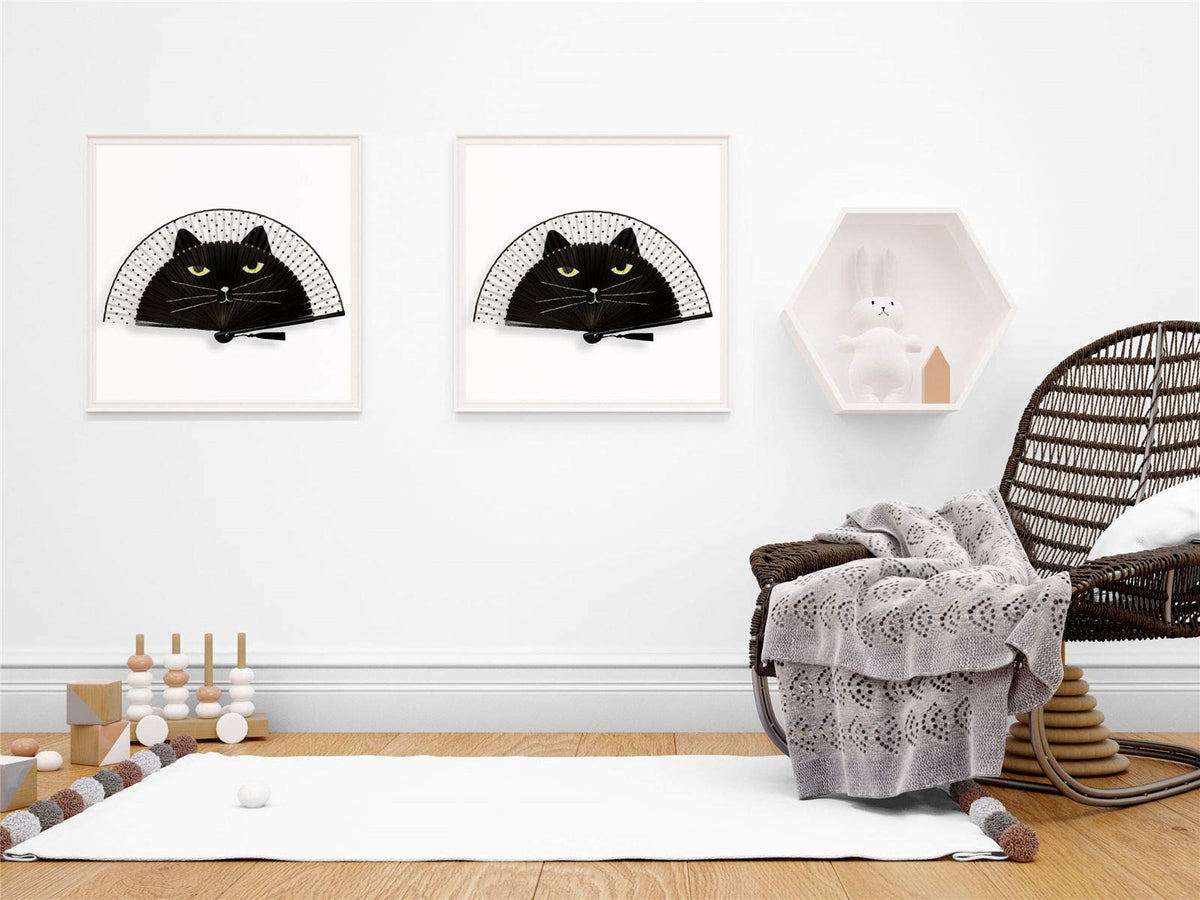 Small Folding Hand Fan (Black Cat)