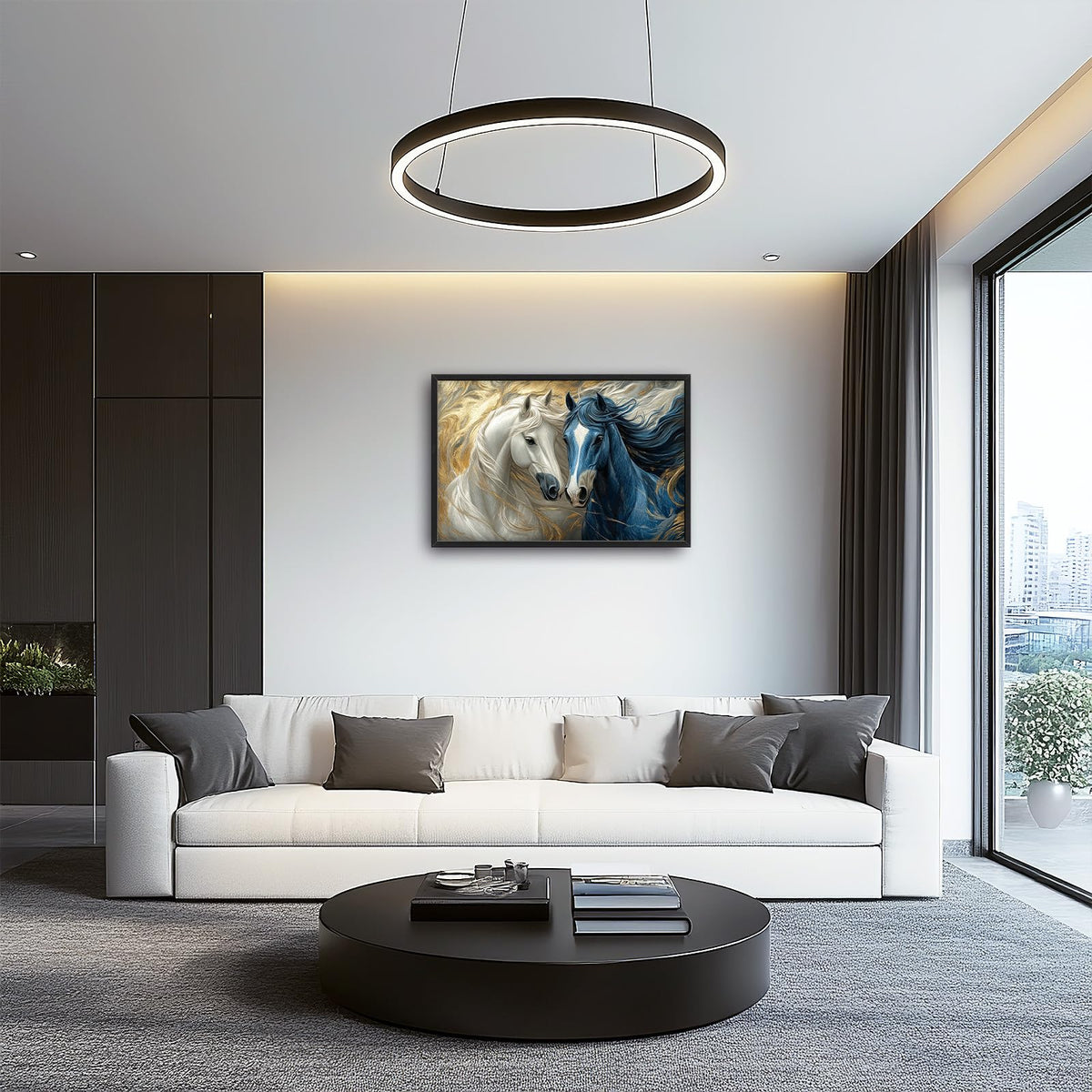 Large Framed Horse Wall Art Abstract Horses Wall Decor 36"x24" (horse / 36"L x 24"W)