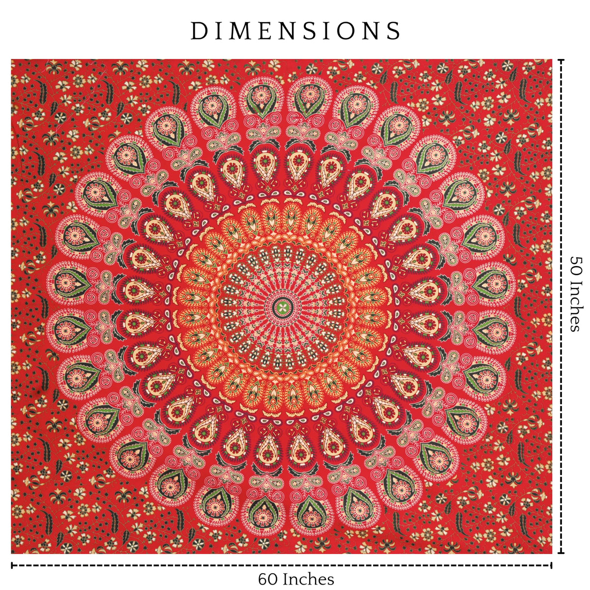 Mandala Wall Hanging Tapestry for Bedroom and Living Room Decor with Peacock Pattern Indian Boho Bohemian Small Tapestries Golden Red 60x50 Inches (Golden Red / 60"L x 50"W)