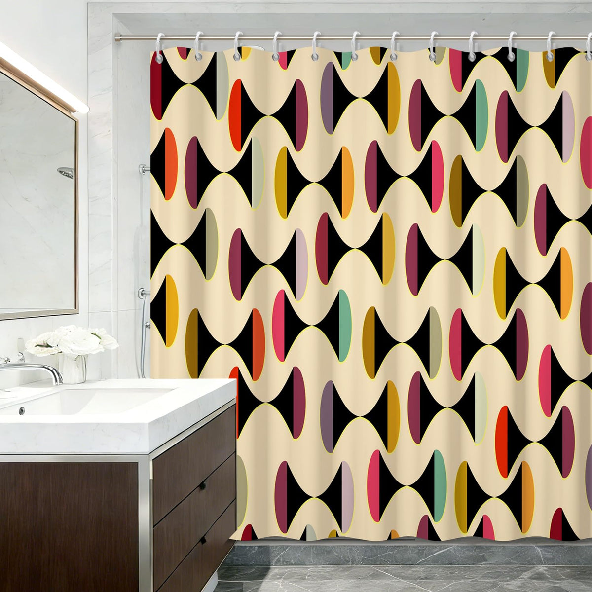 Retro Geometric Shower Curtain 71x74 Inch (Mcm Geometric)