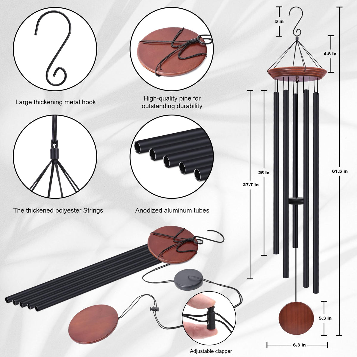 60" Extra Large Memorial Wind Chimes for Outside (Black)