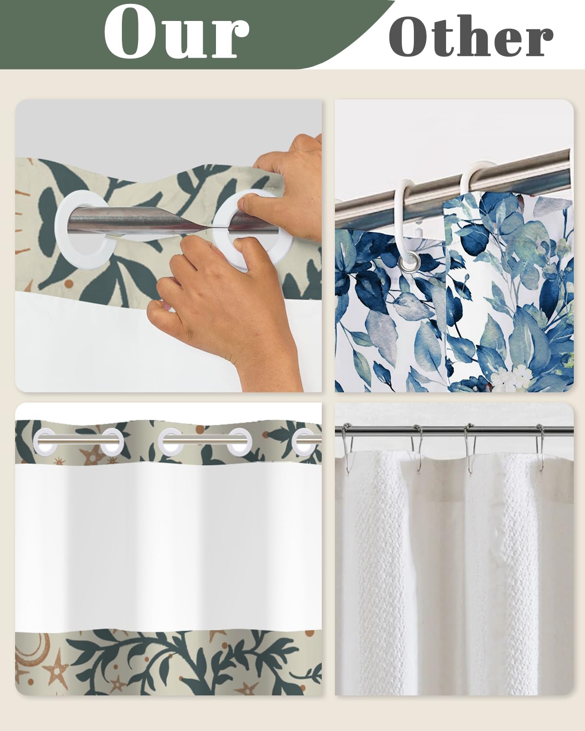 Boho Celestial Shower Curtain with Snap in Removable Liner (Moon and Star)