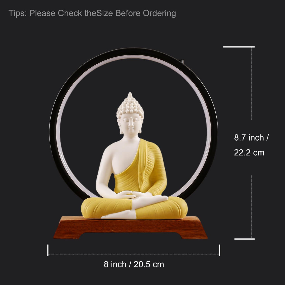 8.7 Inch LED Buddha Statue for Indoor Home Decor (Yellow)