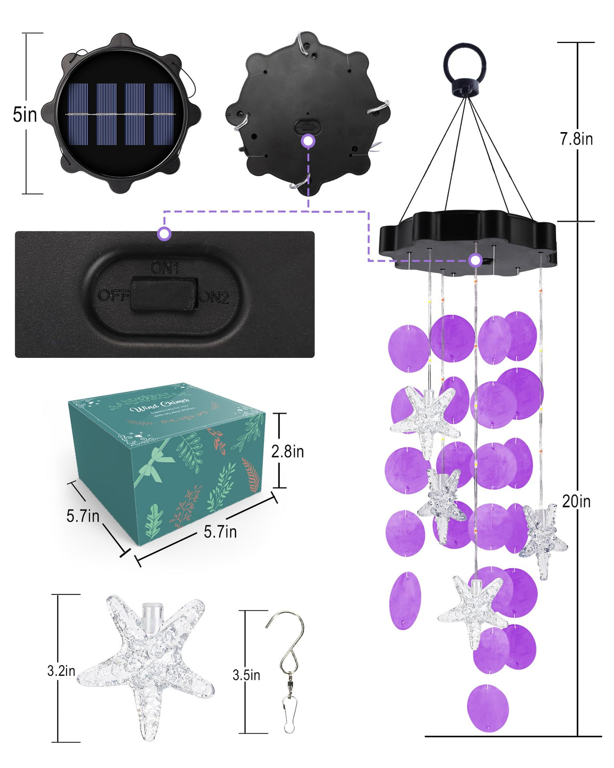 Solar Wind Chimes for Outside (Purple)