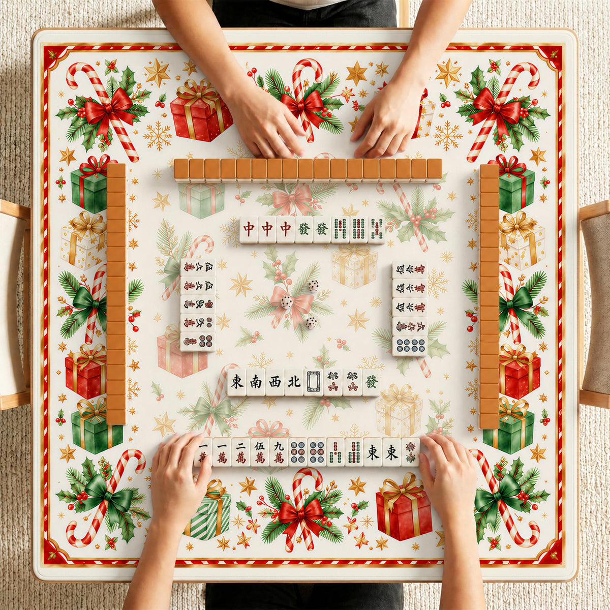 Red and Green Christmas Mahjong Table Mat 31.5" x 31.5" (Christmas)