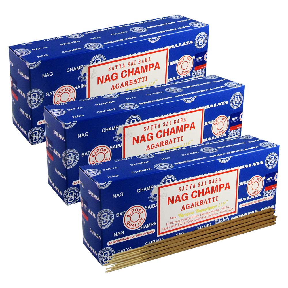 Satya Sai Baba Nag Champa 250g Incense Sticks and Holder Bundle (Nag Champa 250g - Pack of 3)